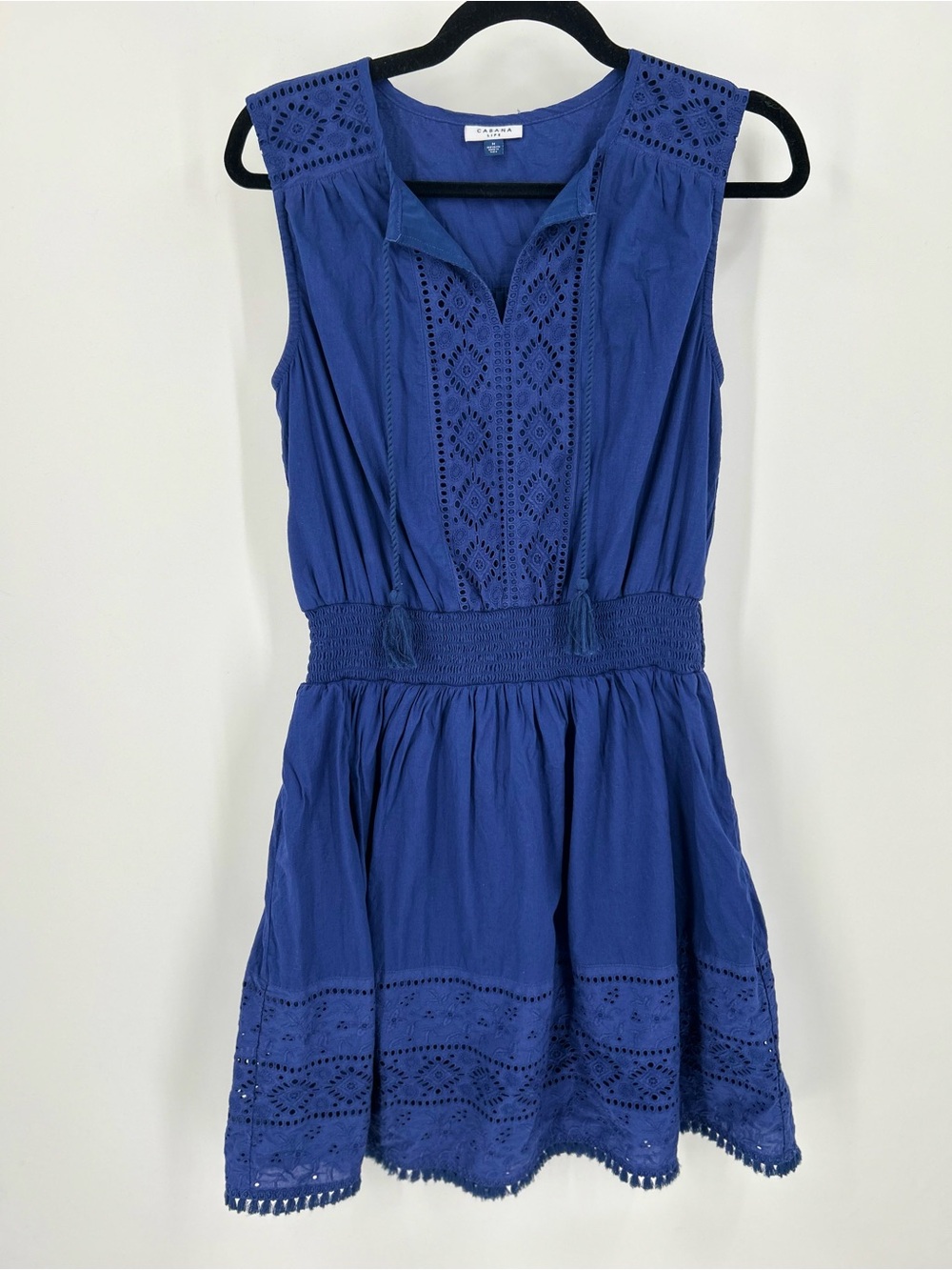 Cabana Life Smocked Eyelet Sleeveless Mini Dress Blue M EUC